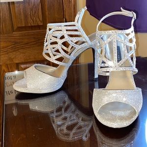 Sparkling silver-rhinestone heels